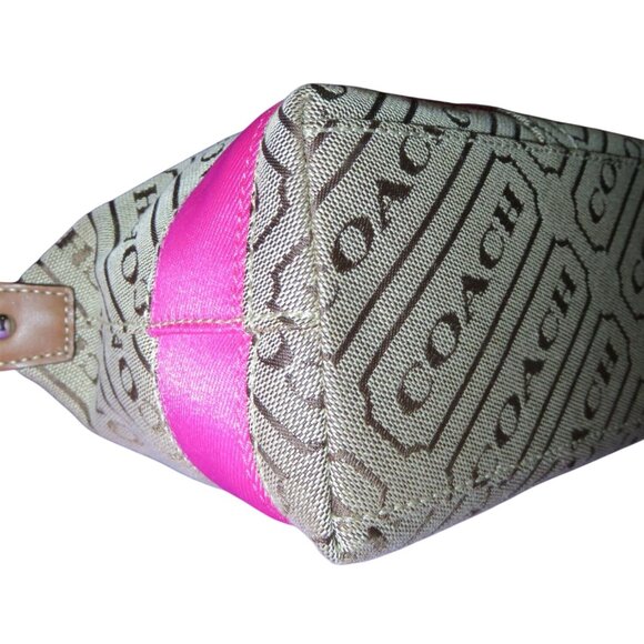 Coach Limited Edition Canvas Leather Pink Stripe Demi Baguette bag wristlet Set - Picture 7 of 10